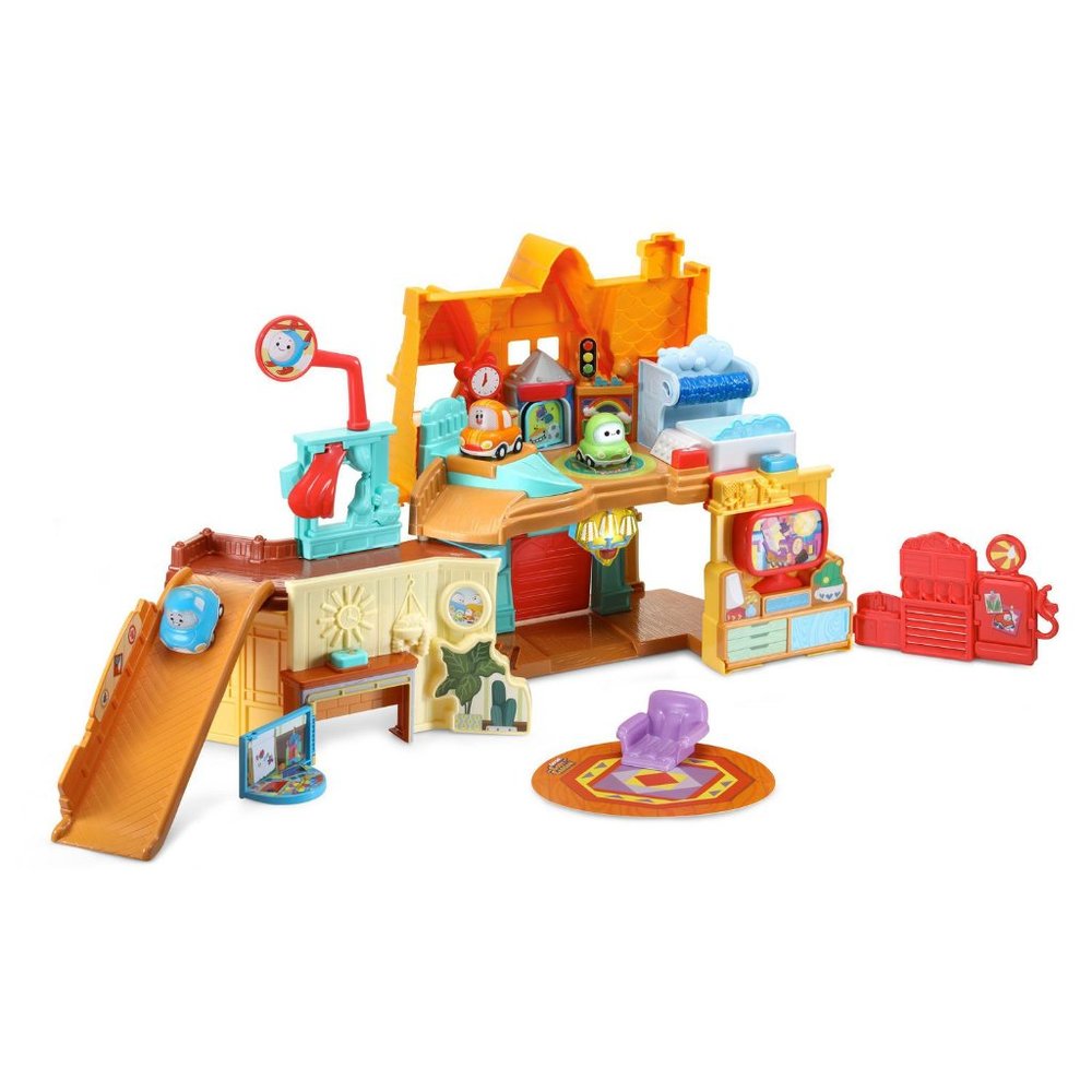 Kids Orange and Blue Playset Activity Center - Toy Vehicle Play Garage